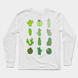 Cactus Stickers Color Long Sleeve T-Shirt